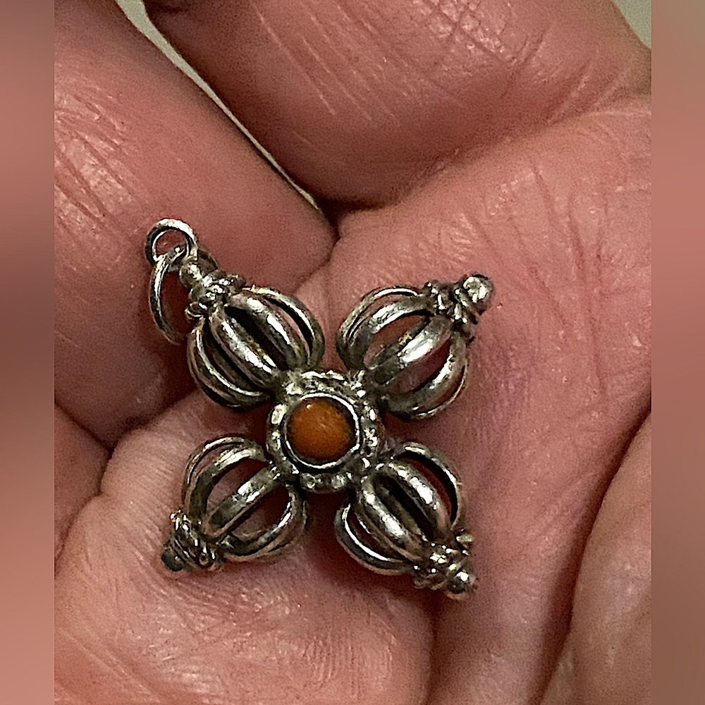 Buddhist two sided 3D sterling silver pendant
